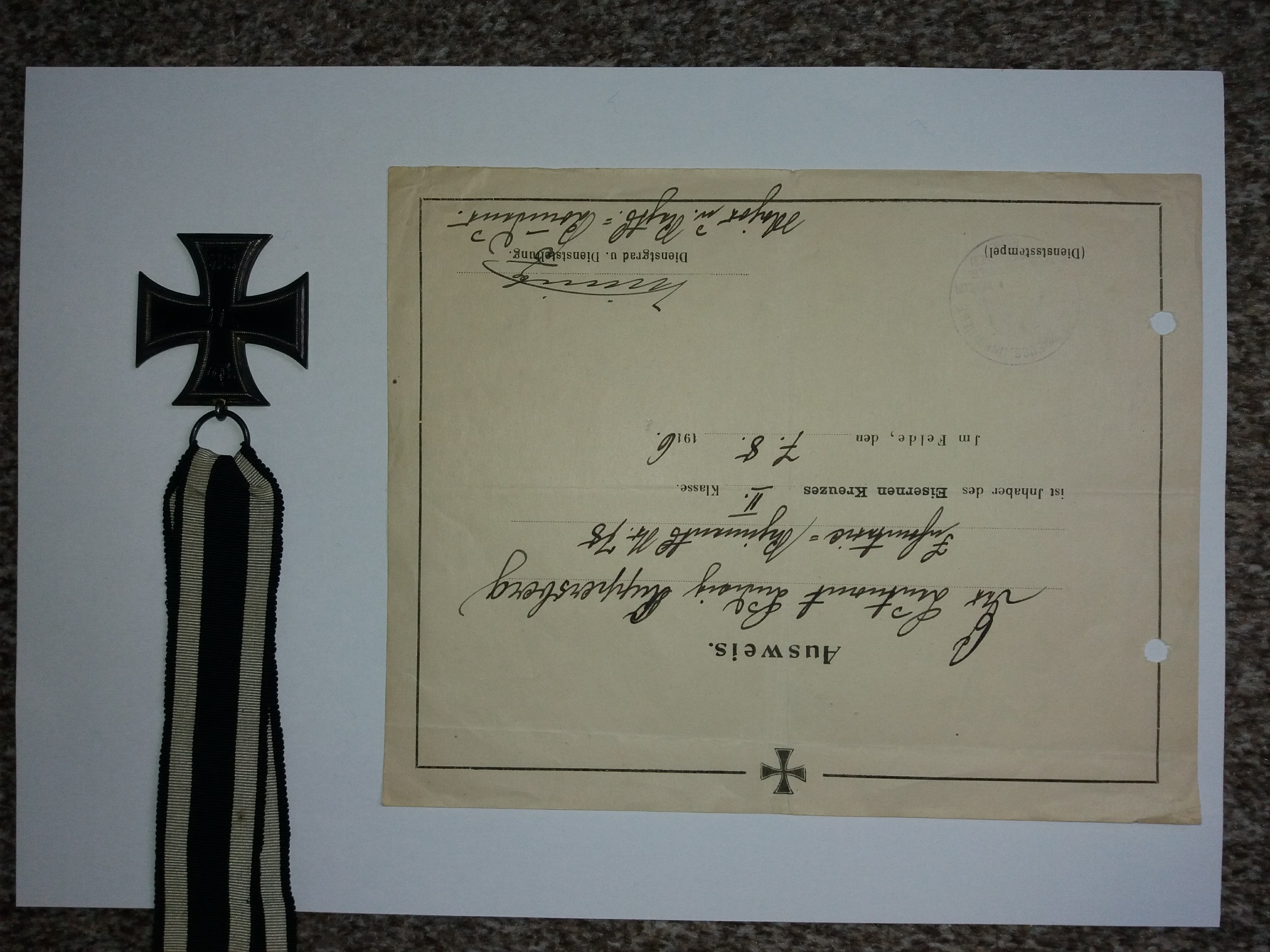 Eisernes Kreuz Zweiter Klasse, verliehen am 7. August 1916