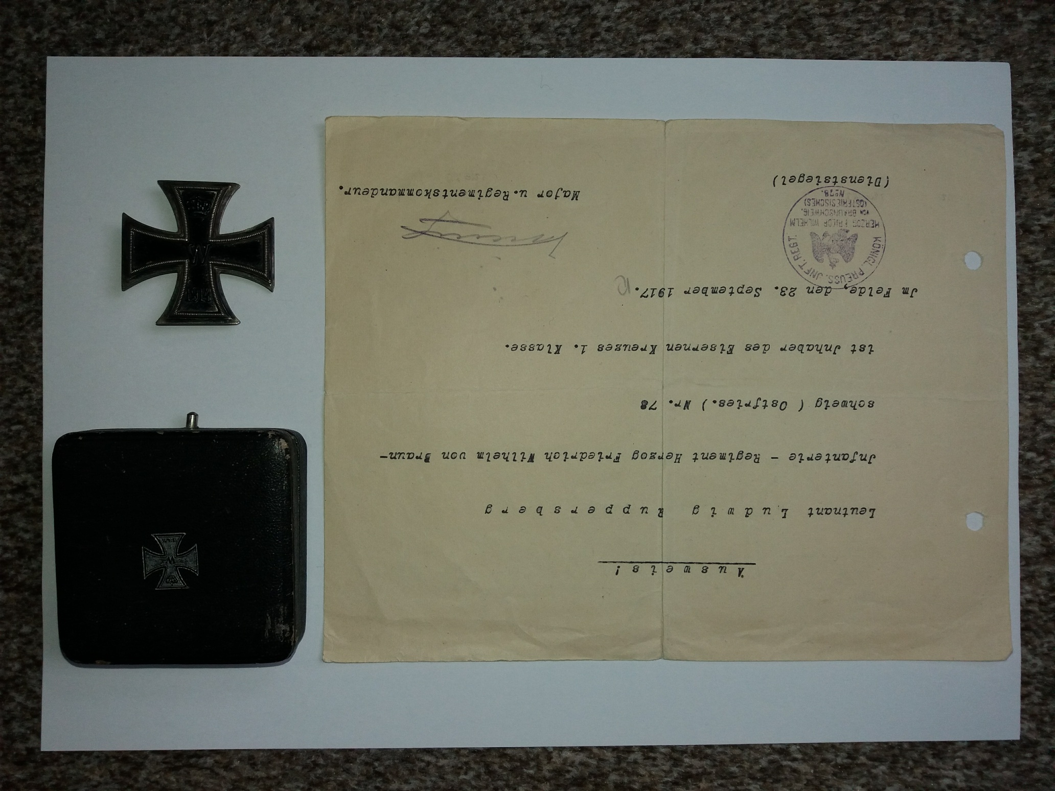 Eisernes Kreuz Erster Klasse, verliehen am 23. September 1917, Gravur: 28. Juli 1916